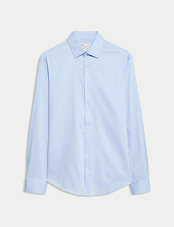 חולצה קלה לגיהוץ מכותנה נמתחת בגזרה צרה - IL