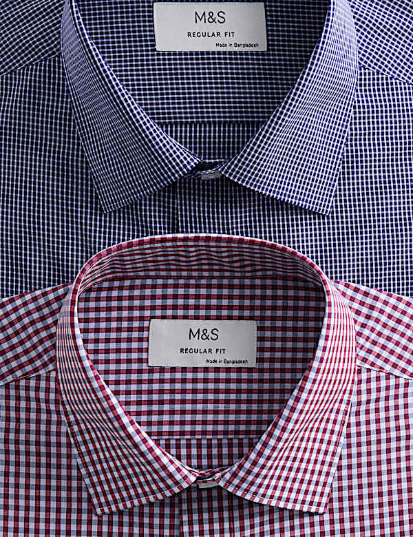 Set van 2 makkelijk strijkbare overhemden met normale pasvorm en ruitmotief - NL