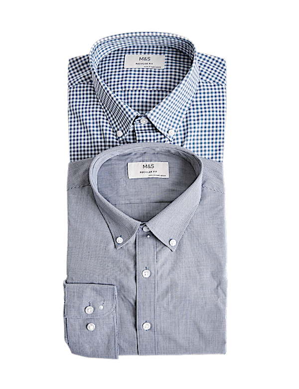 2 Pack Regular Fit Easy Iron Check Shirts