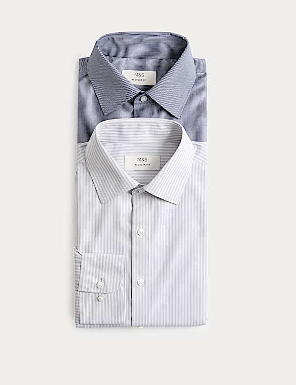 2 Pack Regular Fit Easy Iron Striped Shirts