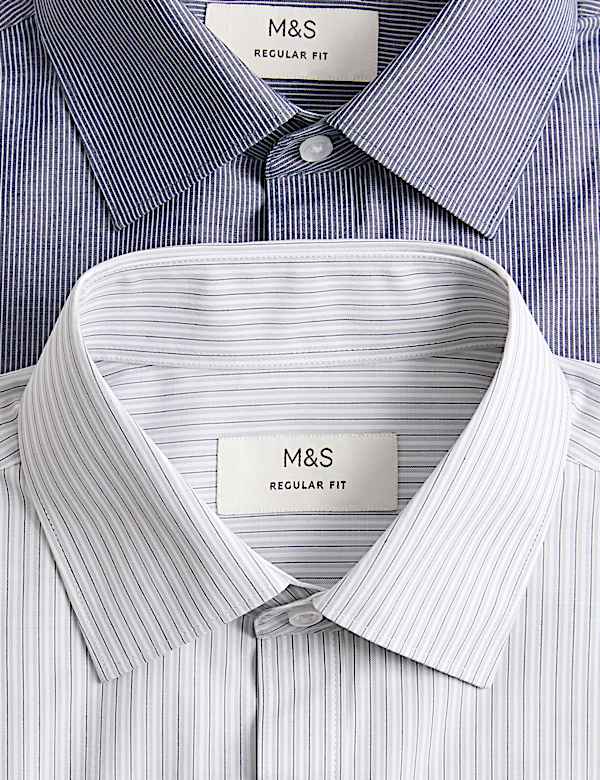 2 Pack Regular Fit Easy Iron Striped Shirts