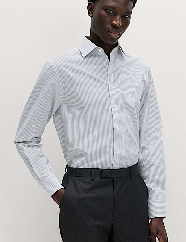 2 Pack Regular Fit Easy Iron Striped Shirts - TW