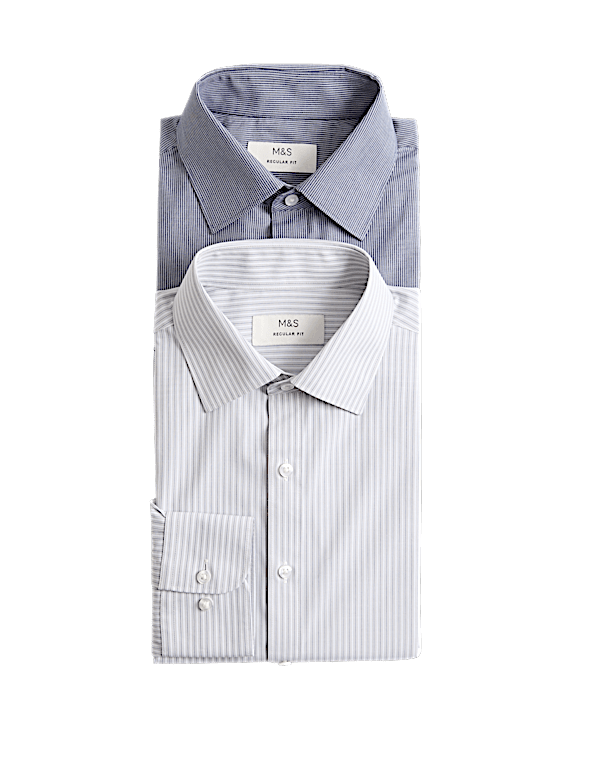 2 Pack Regular Fit Easy Iron Striped Shirts