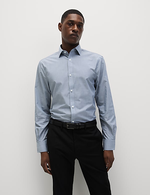 Set van 2 makkelijk te strijken Poplin-overhemd van katoenmix met normale pasvorm - NL