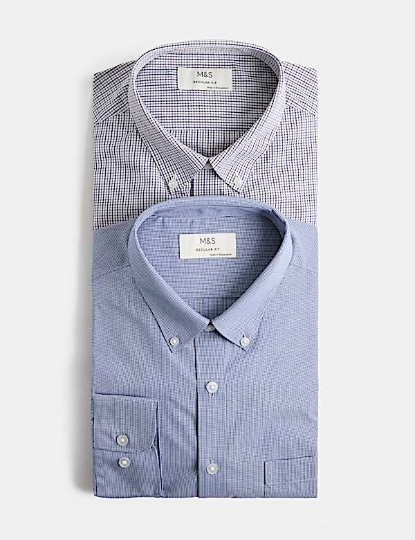 2 Pack Regular Fit Easy Iron Check Shirts
