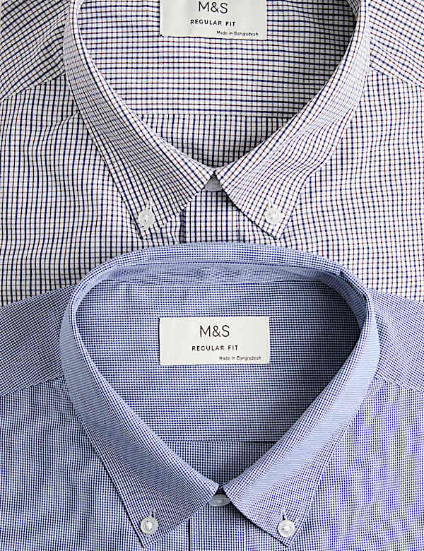 2 Pack Regular Fit Easy Iron Check Shirts