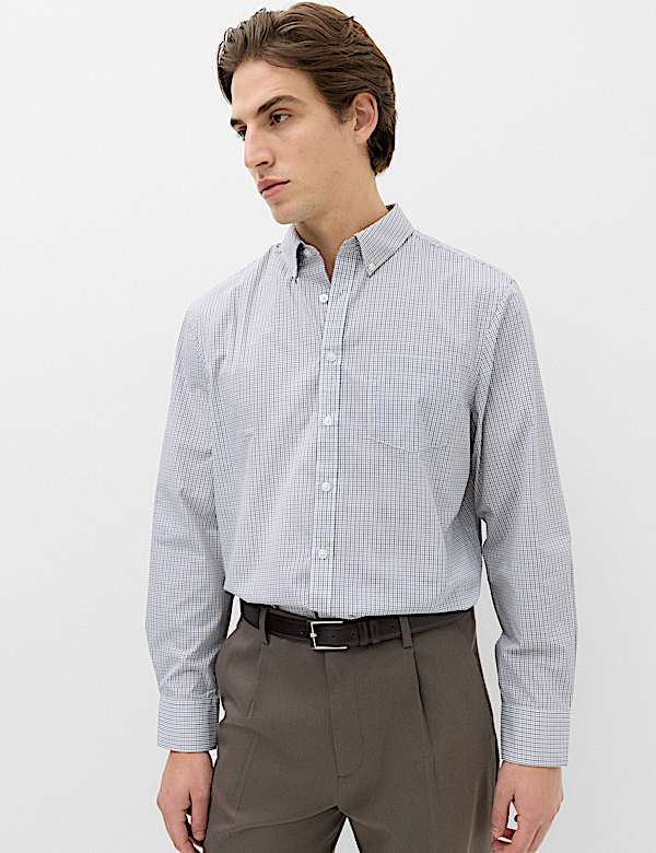 2 Pack Regular Fit Easy Iron Check Shirts - GR
