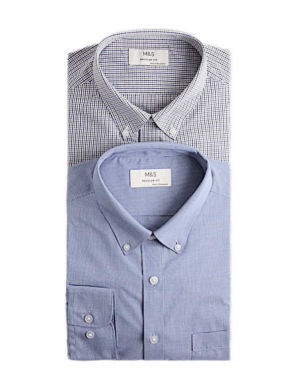 2 Pack Regular Fit Easy Iron Check Shirts