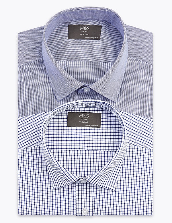 2 Pack Regular Fit Check Long Sleeve Shirts