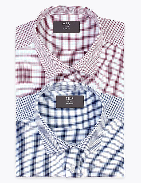 2 Pack Regular Fit Check Short Sleeve Shirts