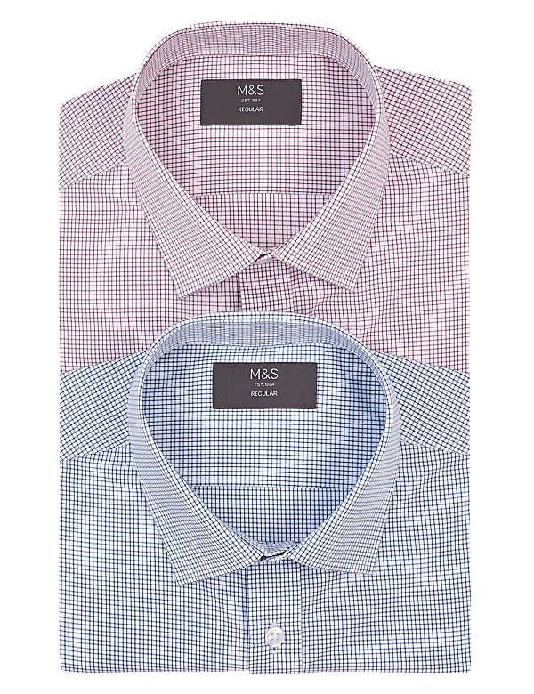 2 Pack Regular Fit Check Short Sleeve Shirts