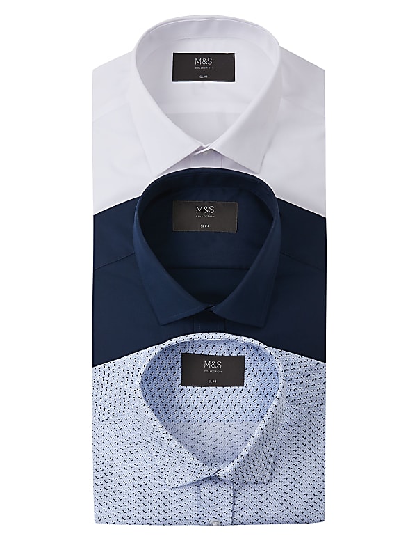 3 Pack Cotton Blend Slim Fit Shirts