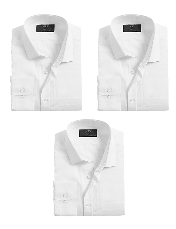 Buy 3pk Regular Fit Easy Iron Long Sleeve Shirts at Marks Spencer
