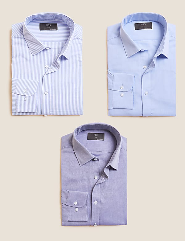 3pk Slim Fit Cotton Long Sleeve Shirt