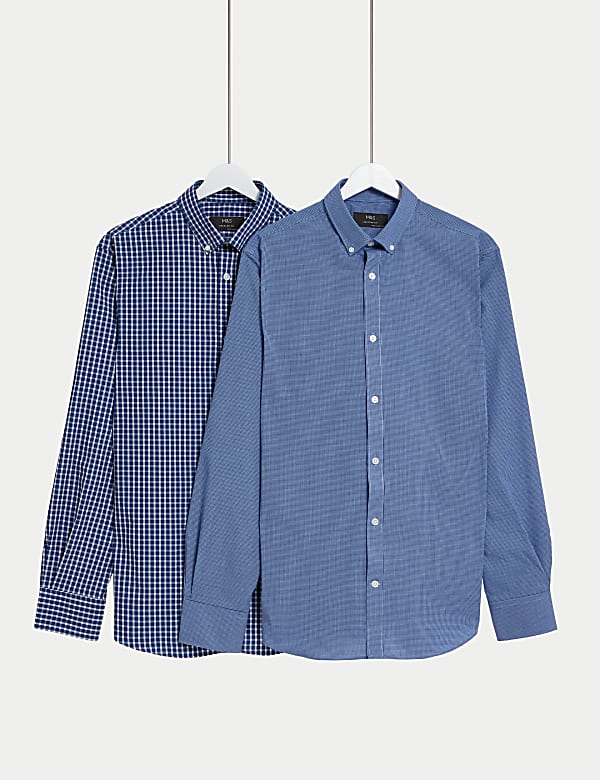 2pk Regular Fit Easy Iron Long Sleeve Gingham Shirts - PT