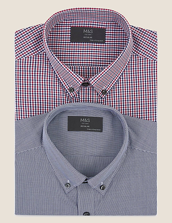 2 Pack Regular Fit Gingham Long Sleeve Shirts