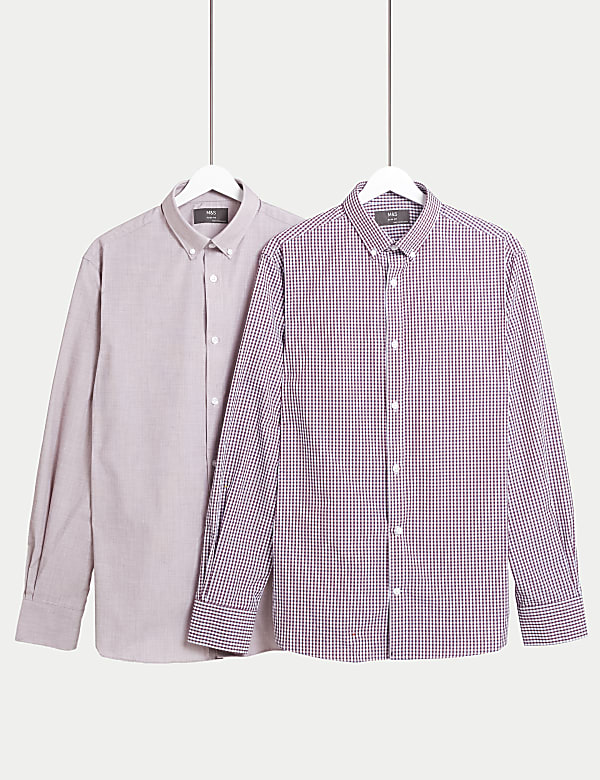 2pk Slim Fit Easy Iron Geometric Shirts GREY MIX Shirts M S RO