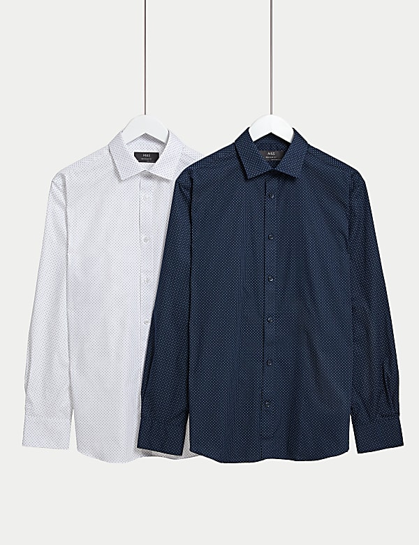 2pk Regular Fit Easy Iron Polka Dot Long Sleeve Shirts - CH