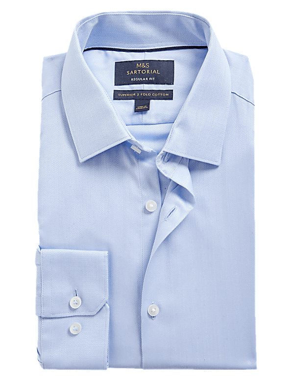 Regular Fit Pure Cotton Herringbone Shirt
