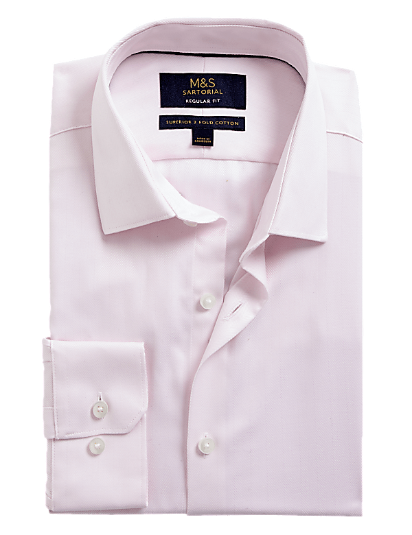 Regular Fit Pure Cotton Herringbone Shirt