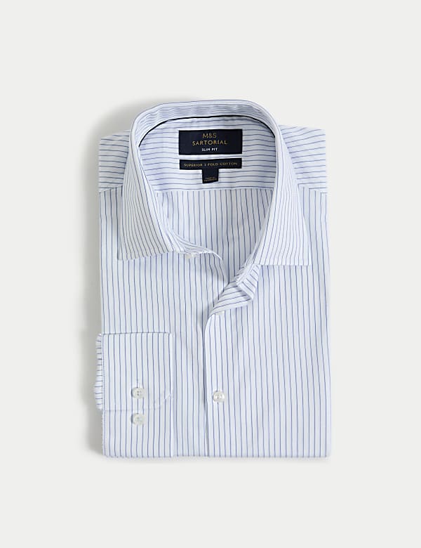 Camisa de rayas de algod&oacute;n pr&eacute;mium de corte ajustado - ES