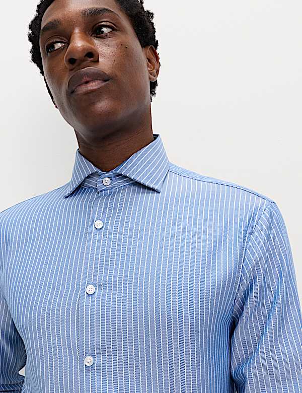 חולצה מפוספסת מכותנה טהורה בגזרה צרה - IL