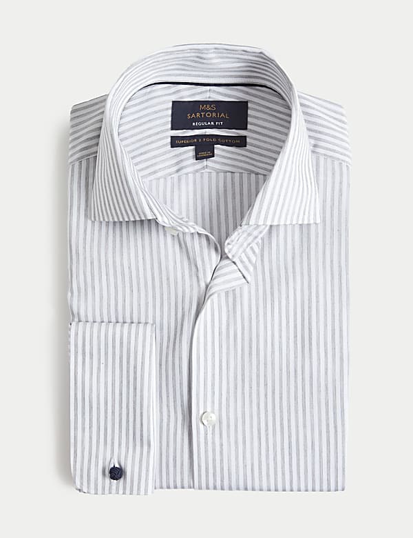 Regular Fit Luxury Cotton Double Cuff Striped Shirt - NO