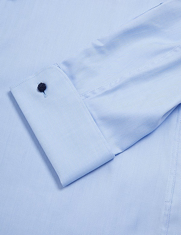 Slim Fit Double Cuff Herringbone Shirt