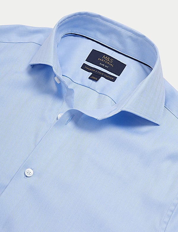 Slim Fit Double Cuff Herringbone Shirt