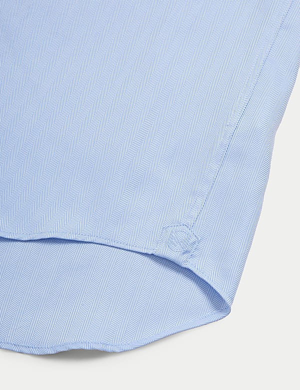 Slim Fit Double Cuff Herringbone Shirt