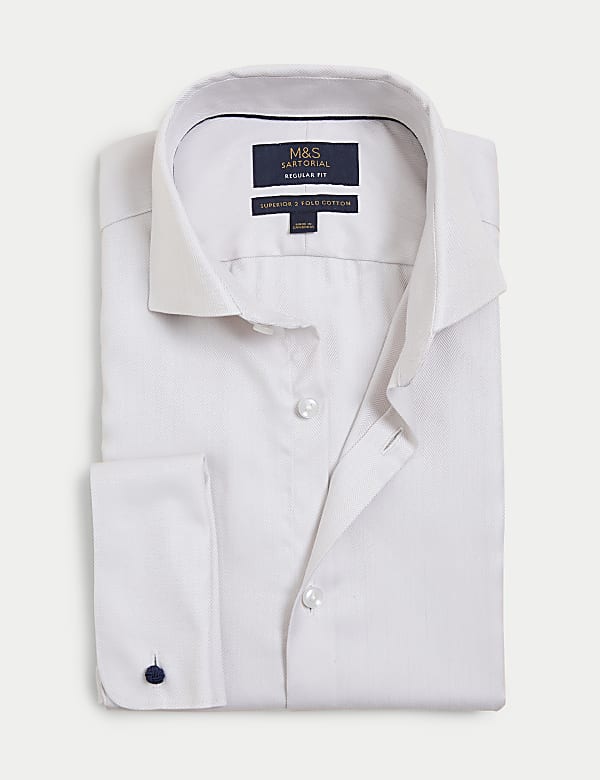 Regular Fit Pure Cotton Double Cuff Herringbone Shirt - IL