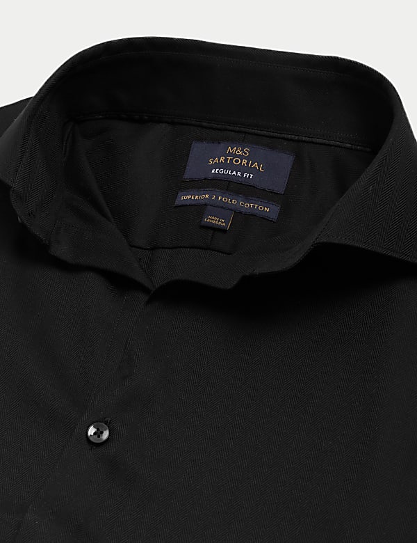 Regular Fit Pure Cotton Double Cuff Herringbone Shirt