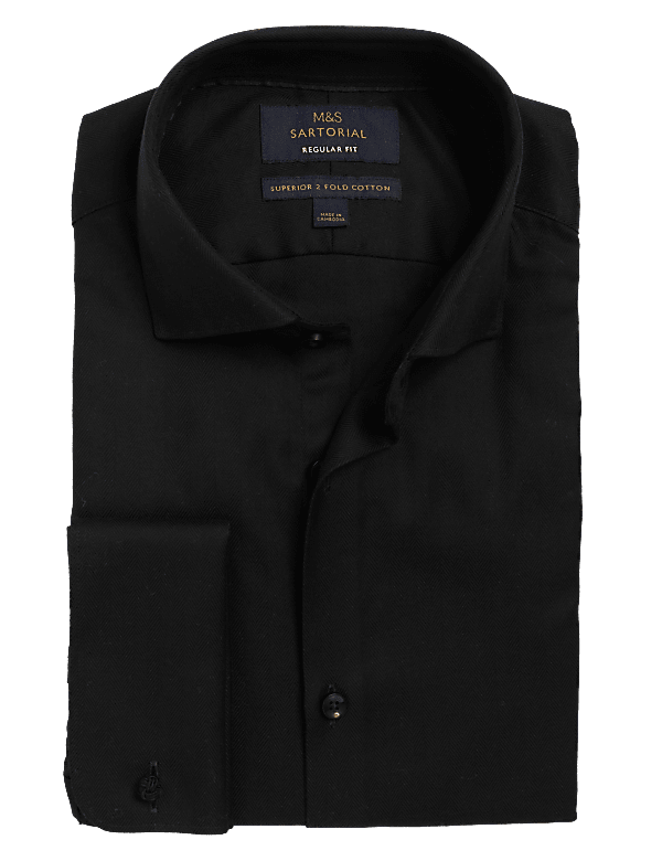 Regular Fit Pure Cotton Double Cuff Herringbone Shirt