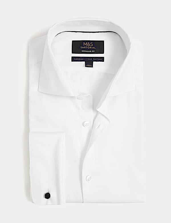 Regular Fit Pure Cotton Double Cuff Herringbone Shirt - ES