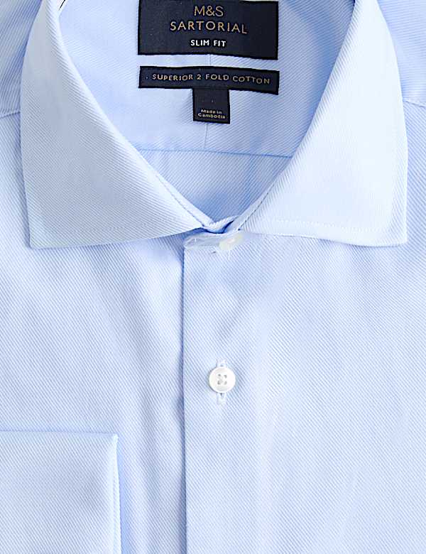 Slim Fit Luxury Cotton Double Cuff Twill Shirt - CY