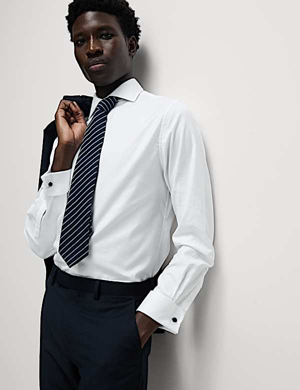 Tailored Fit Luxury Cotton Double Cuff Twill Shirt - VN