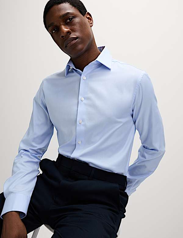 Tailored Fit Luxury Cotton Twill Shirt | BLUE | Shirts | M&S RO
