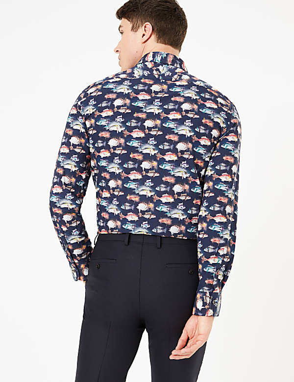 Tailored Fit Pure Cotton Fish Print Shirt