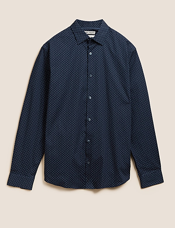 Regular Fit Cotton Rich Geometric Shirt