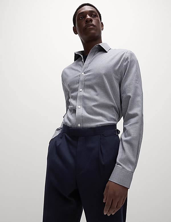 Slim Fit Non Iron Pure Cotton Houndstooth Shirt