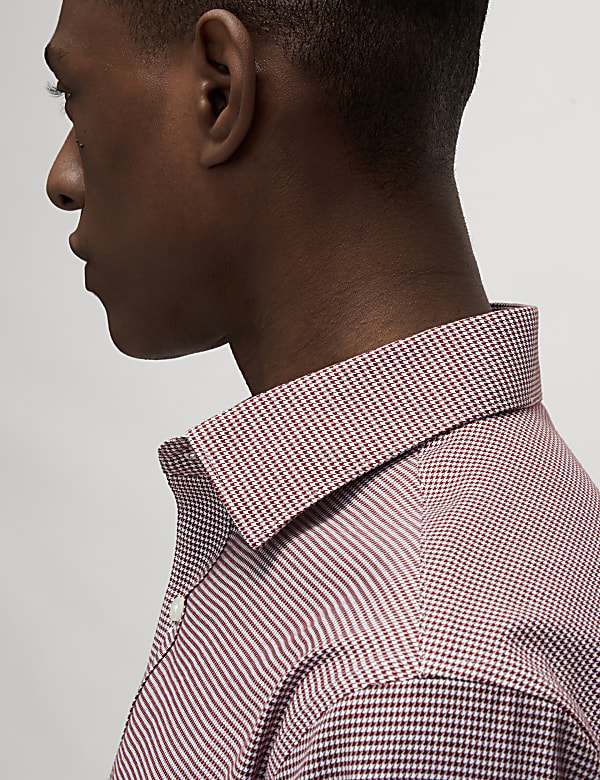 Chemise à motif pied-de-poule 100 % coton sans repassage, coupe cintrée - FR