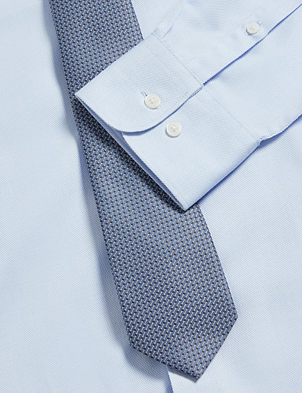 Regular Fit Easy Iron Cotton Blend Shirt & Tie - AL
