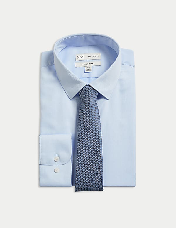 Regular Fit Easy Iron Cotton Blend Shirt & Tie - AL