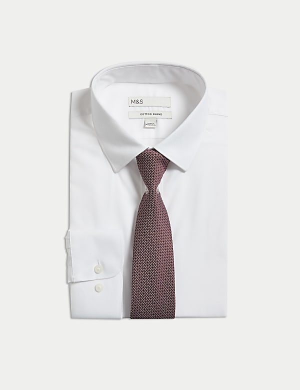 Regular Fit Easy Iron Cotton Blend Shirt & Tie - ES