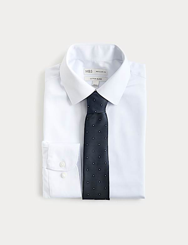 Regular Fit Cotton Blend Shirt & Tie Set - KR