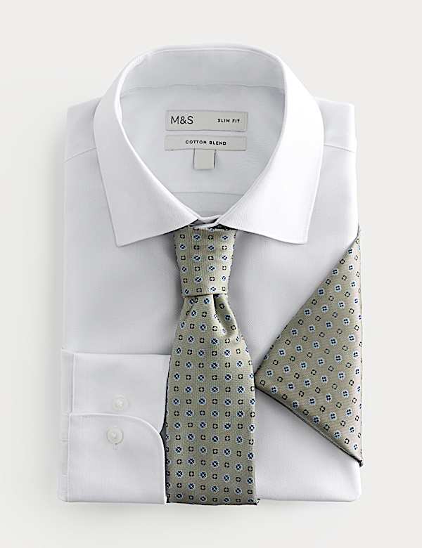 סט חולצה קלה לגיהוץ בגזרה צרה ועניבה - IL