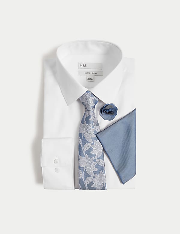 4pc Regular Fit Easy Iron Shirt and Tie Set - HR