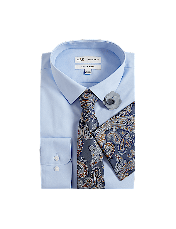 4pc Regular Fit Easy Iron Shirt and Tie Set