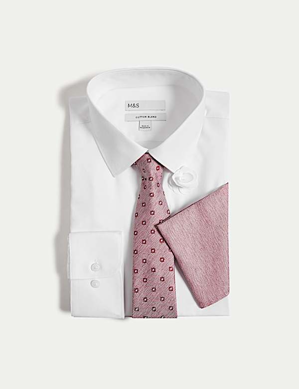 4pc Regular Fit Easy Iron Shirt and Tie Set - JO