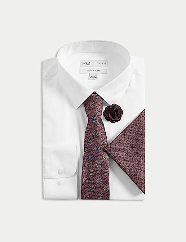 4pc Slim Fit Easy Iron Shirt and Tie Set - IS
